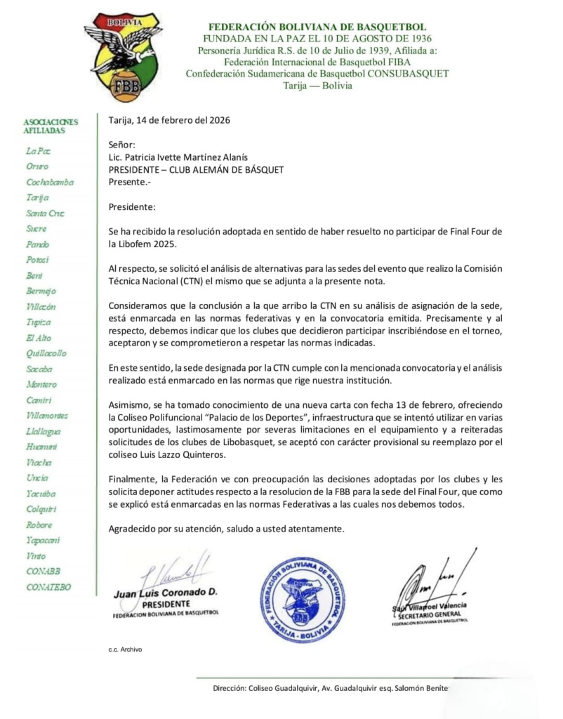 COMUNICADO FBB final four tarija